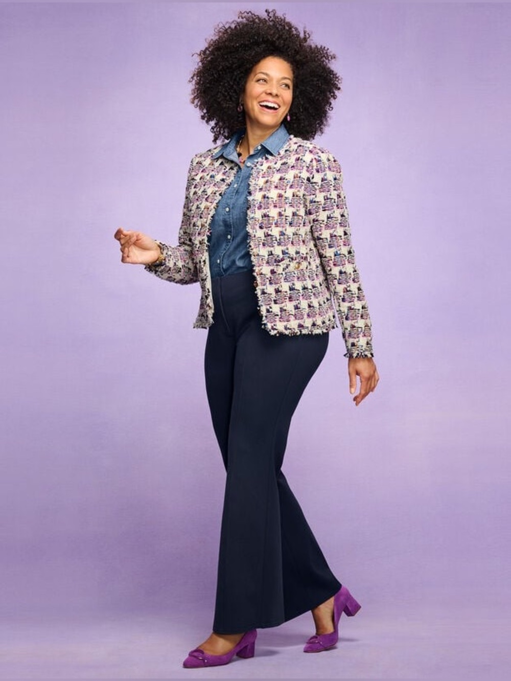 Talbots Collarless Tweed Jacket Womens Sz 18W Petite White Purple Classic - Picture 8 of 8